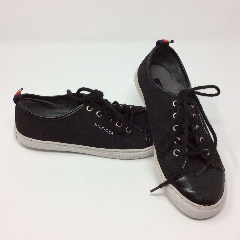 Tommy Hilfiger Womens Sz 6M Skate Shoes Faux Leather Black White